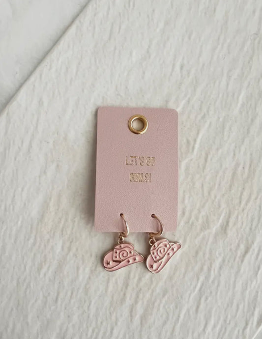 PINK COWGIRL HAT EARRINGS